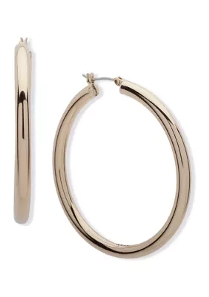 Gold Tone 50 Millimeter Thick Hoop Earrings