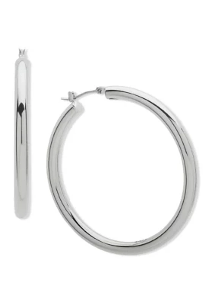 Silver Tone 50 Millimeter Thick Hoop Earrings