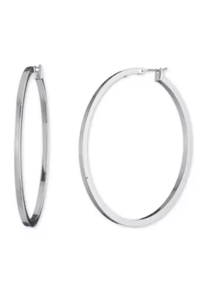 Silver Tone 50 Millimeter Large Thin Hoop Earrings