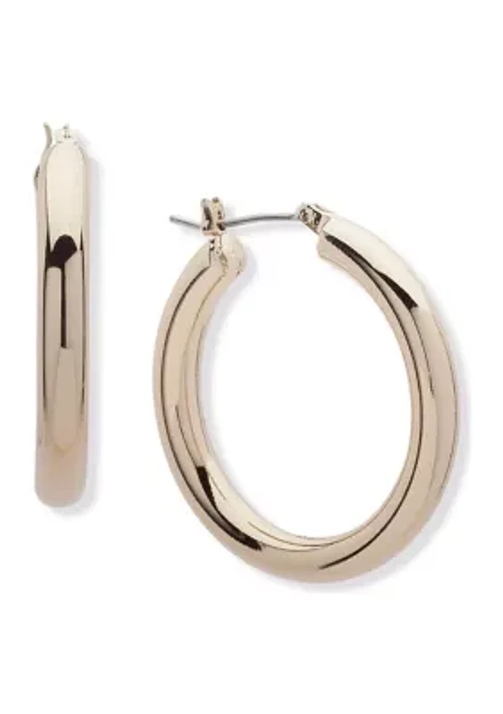 Gold Tone 30 Millimeter Small Thick Hoop Earrings