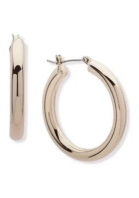 Gold Tone 30 Millimeter Small Thick Hoop Earrings