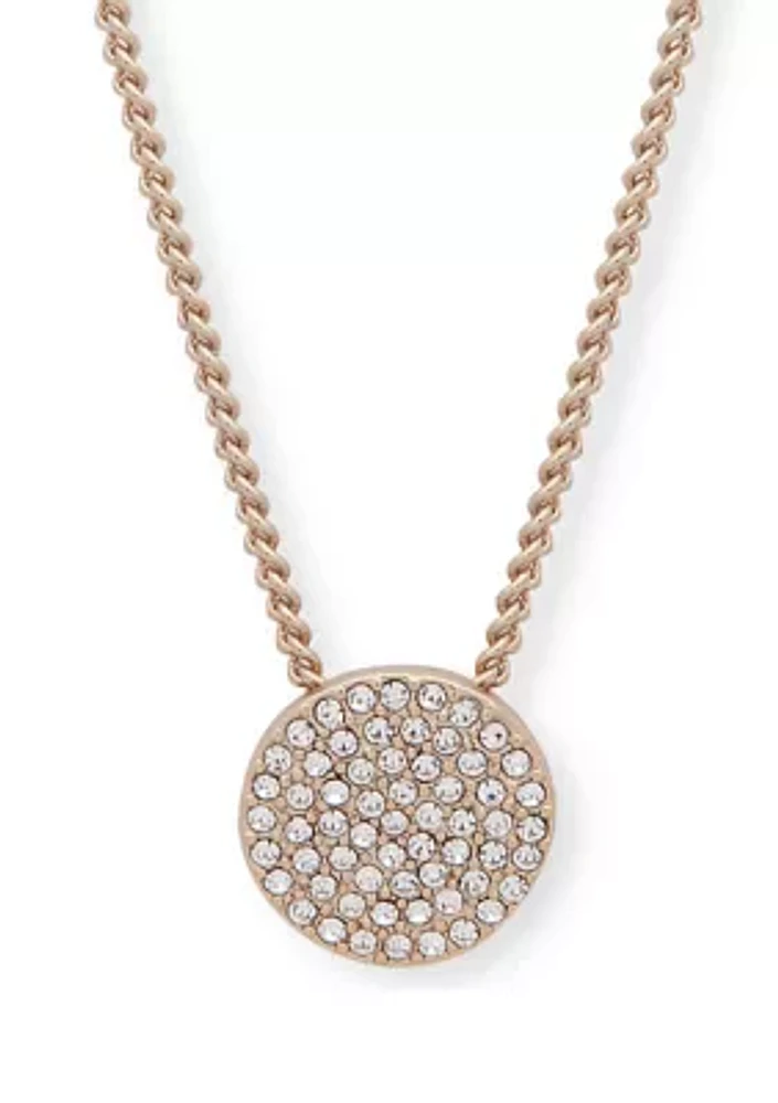 Gold Tone 16" Crystal Pavé Disc Pendant Necklace