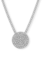 Silver Tone 16" Crystal Pavé Disc Pendant Necklace