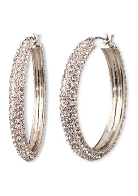 Gold Tone 40 Millimeter Pink Micropave Hoop Earrings