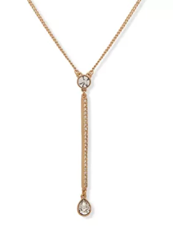 Gold Tone 16" Crystal Y Necklace