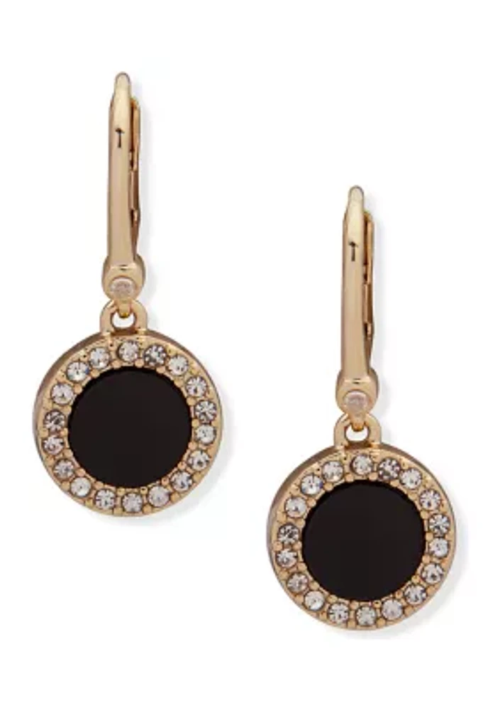 Gold Tone Crystal and Black Lever Back Drop Earrings