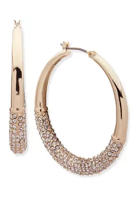 Gold Tone 40 Millimeter Crystal Micropave Hoop Earrings