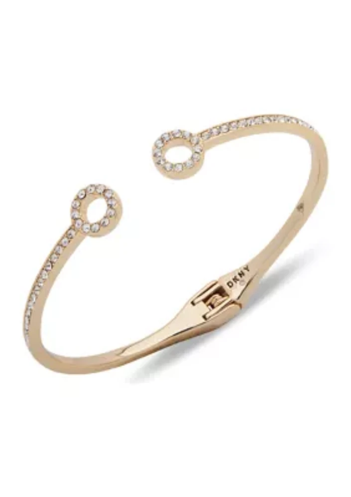 Gold Tone Crystal Pave Ring Bangle Bracelet 