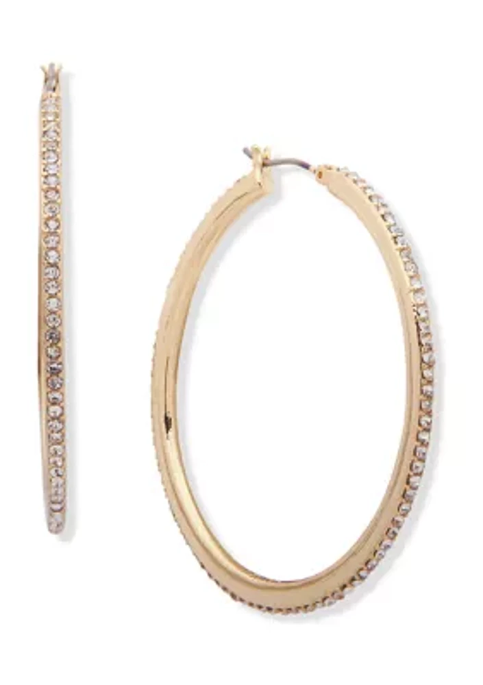 Gold Tone 50 Millimeter Crystal Pave Hoop Earrings