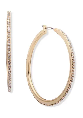 Gold Tone 50 Millimeter Crystal Pave Hoop Earrings