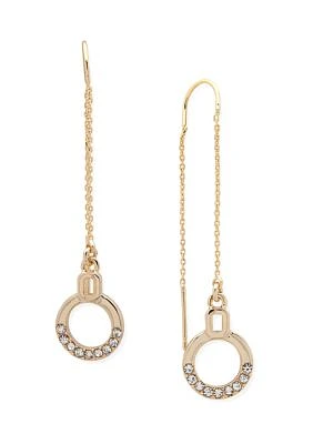 Gold Tone Crystal Pave Ring Threader Earrings