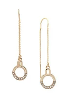 Gold Tone Crystal Pave Ring Threader Earrings