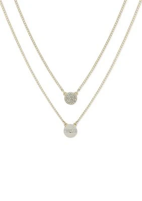 Gold Tone 16" Crystal Double Pendant Necklace