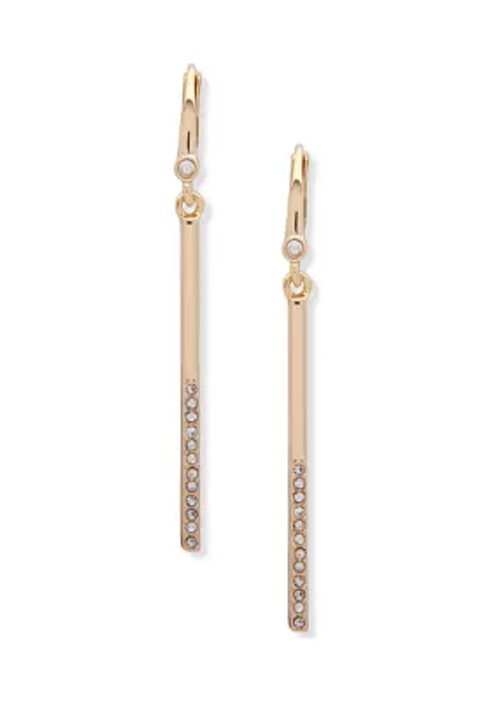 Gold Tone Crystal Half Pave Linear Earrings