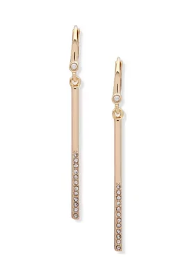 Gold Tone Crystal Half Pave Linear Earrings