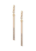 Gold Tone Crystal Half Pave Linear Earrings