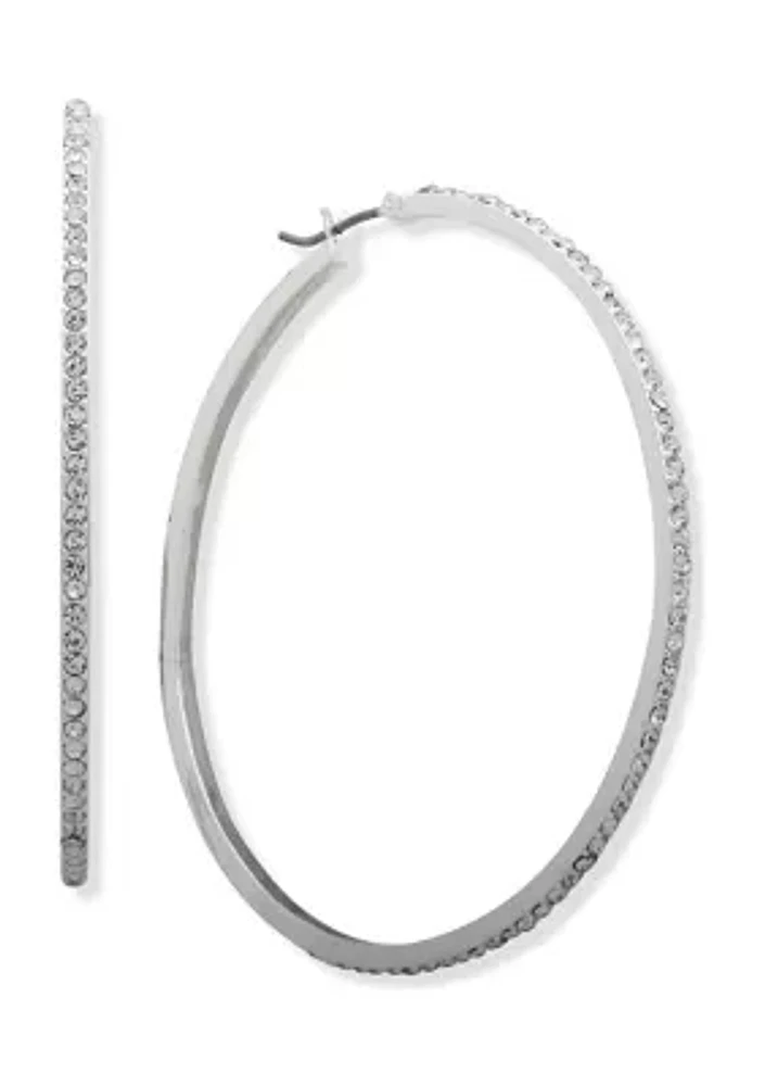 Silver Tone 57 Millimeter Crystal Hoop Earrings