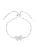 Silver Tone Crystal Pave Butterfly Slider Bracelet