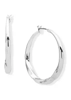 Silver Tone Medium Twist Hoop Earrings