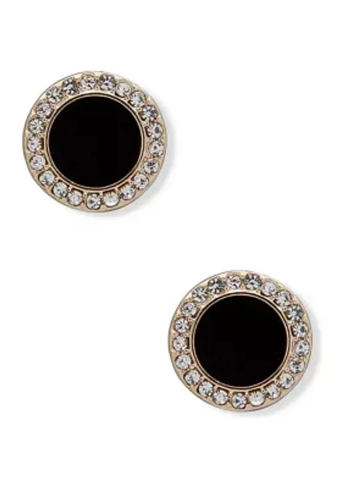 Gold Tone Crystal and Black Inlay Stud Earrings