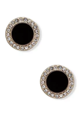 Gold Tone Crystal and Black Inlay Stud Earrings