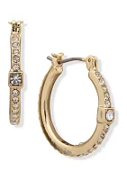 Gold Tone Crystal Medium Cube Hoop Earrings