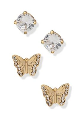 Gold Tone Crystal Pavé Butterfly Earring Set