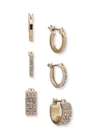 Gold Tone Crystal Hoop Trio Earring Set