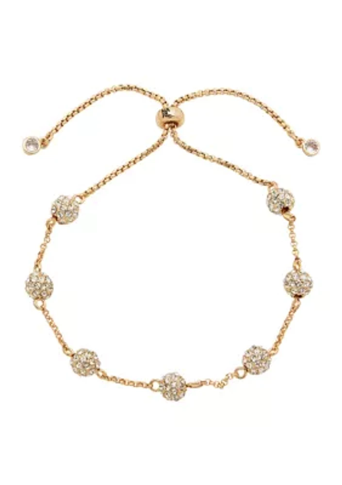 Gold Tone Crystal Pavé Sphere Slider Bracelet