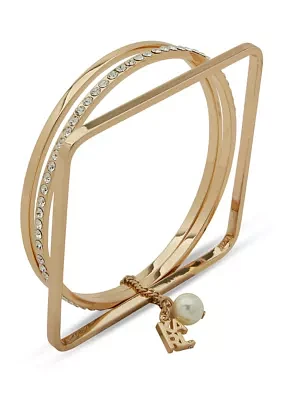 Gold Tone Three Piece Crystal Logo Bangle Bracelet