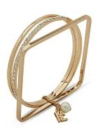 Gold Tone Three Piece Crystal Logo Bangle Bracelet