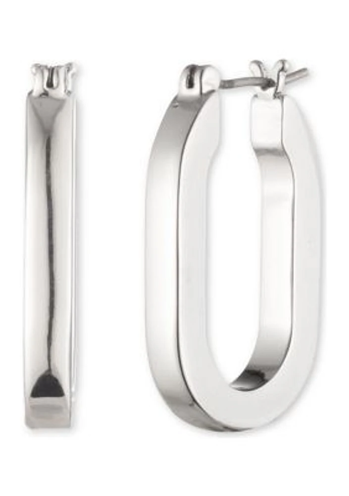 Silver Tone Small Link Hoop Earrings