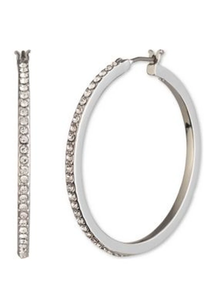 Millimeter Silver Tone Crystal Pavé Hoop Earrings