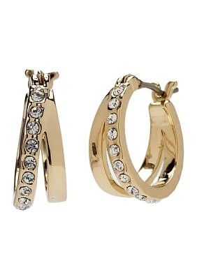 Gold-Tone 15 Millimeter Split Pavé Hoop Earrings