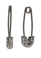 Hematite-Tone 1" Safety Pin Earrings