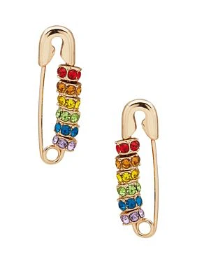 Gold Tone Multicolor Safety Pin Earrings