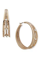 Gold Tone 40 Millimeter Crystal Pavé Split Hoop Earrings