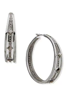 Silver Tone 40 Millimeter Crystal Pavé Split Hoop Earrings