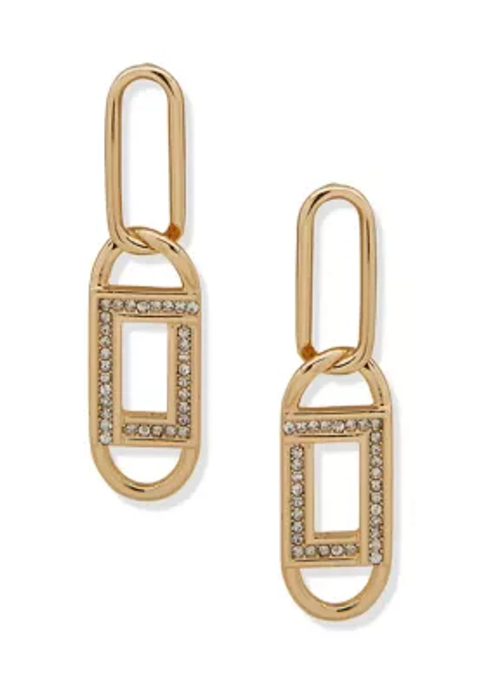 Gold Tone Crystal Link Drop Earrings