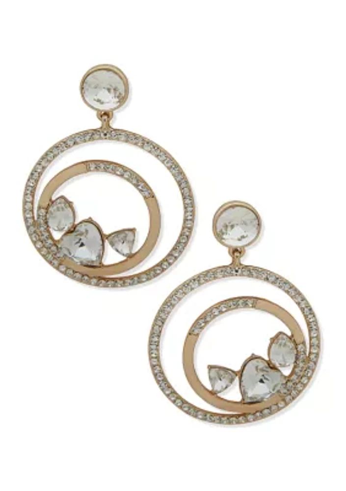 Gold Tone Crystal Stone Orbital Earrings