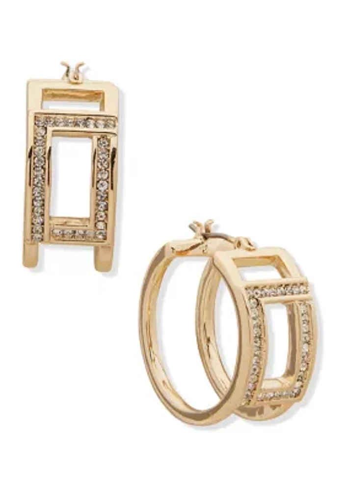 Gold Tone 25 Millimeter Crystal Pave Hoop Earrings