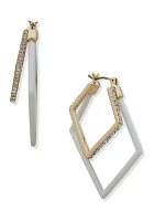 Gold Tone White Geometric Nested Hoop Earrings