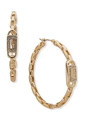 Gold Tone 50 Millimeter Crystal Link Hoop Earrings