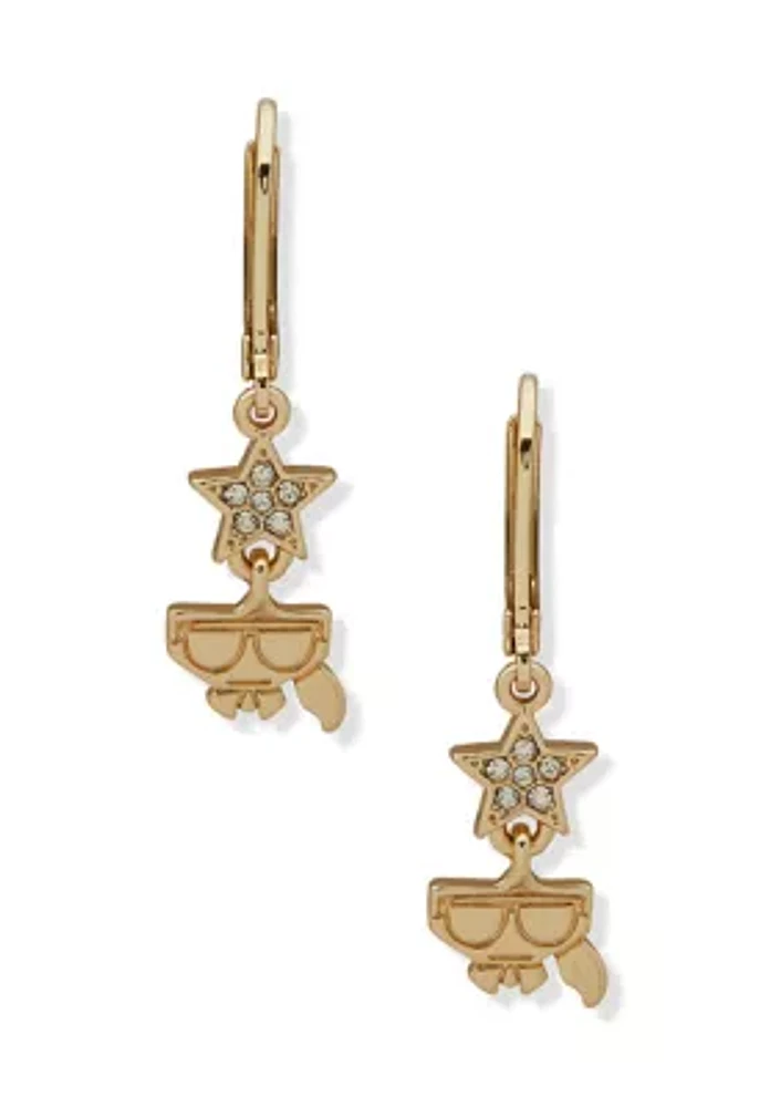 Crystal Logo Double Drop Earrings