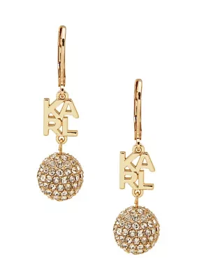 Gold Tone Crystal Logo Double Drop Earrings