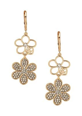 Gold Tone Crystal Pavé Double Drop Earrings