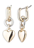 Two Tone Silver Heart Huggie Earrings