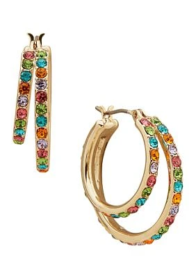 Gold Tone 25 Millimeter Multicolor Multi Stone Hoop Earrings