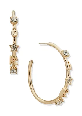 Gold Tone Crystal Mini Charm Hoop Earrings