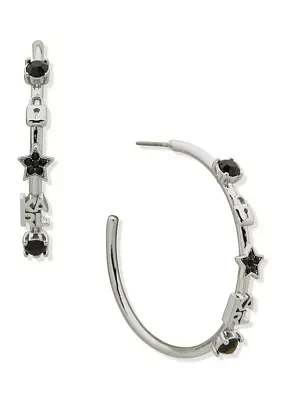 Silver Tone Jet Mini Charm Hoop Earrings